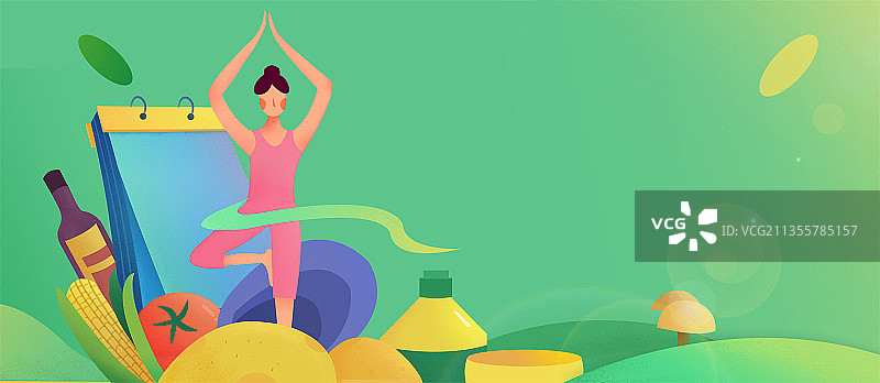 健康运动的生活方式绿色食物与瑜伽运动图片素材