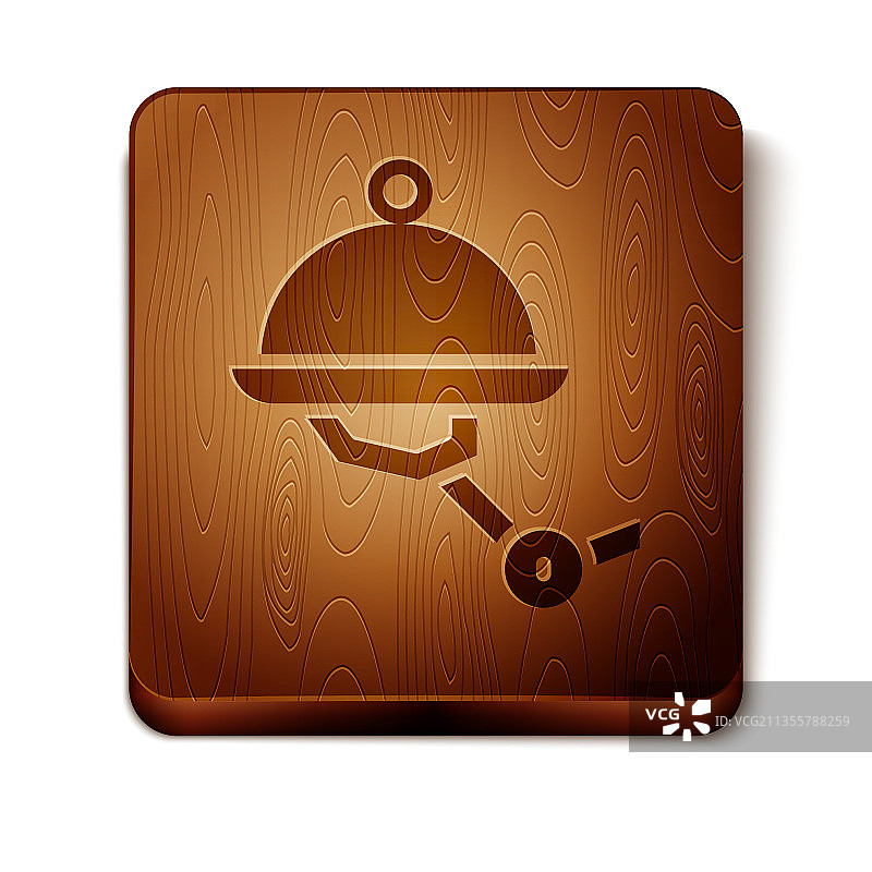 带盖盘子的棕色服务员机器人图标图片素材