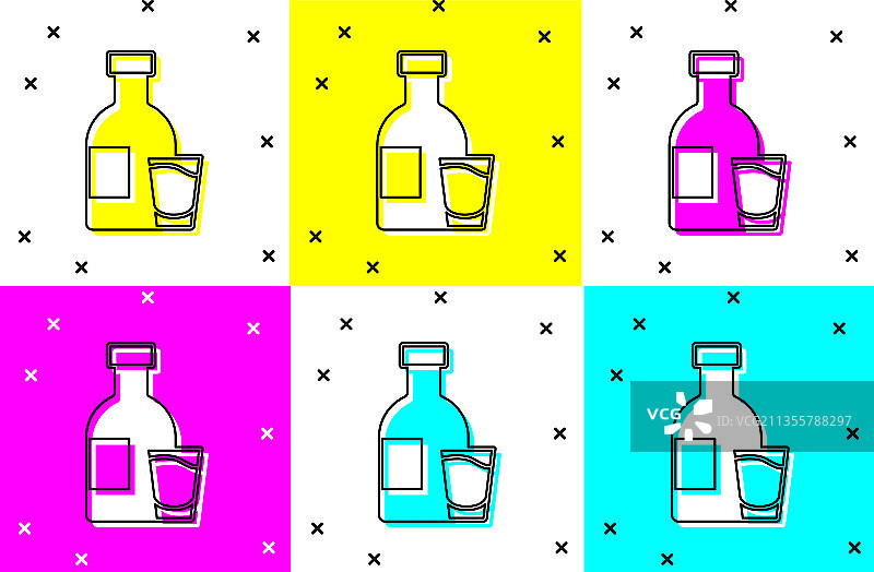 伏特加酒瓶和玻璃杯图标图片素材