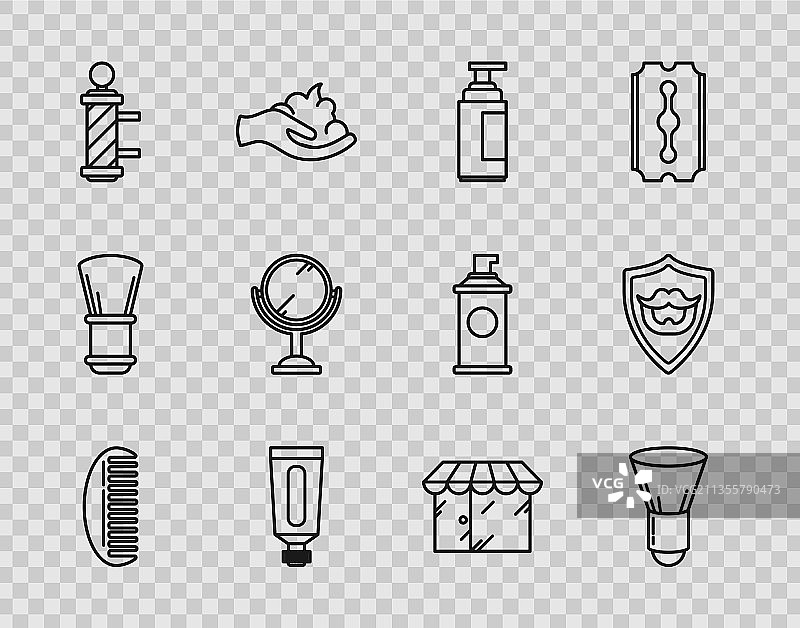 男士剃须用品线条图标：发刷、剃须膏或乳液图片素材