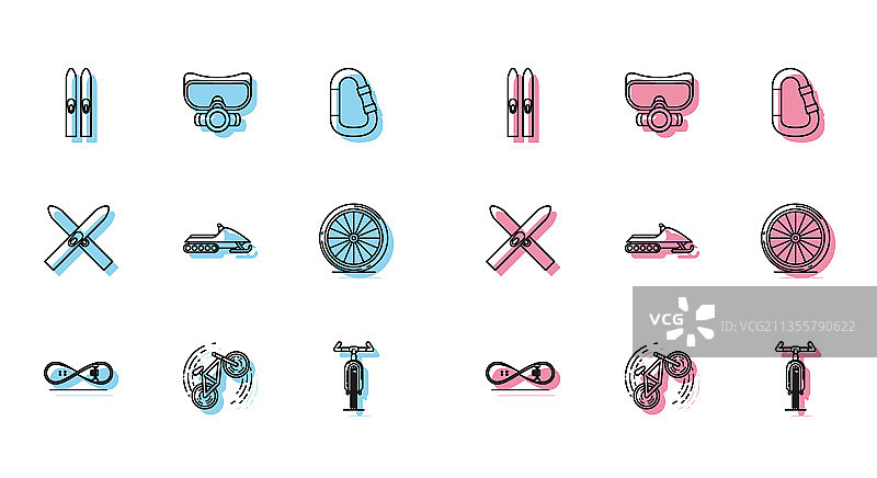 滑板技巧自行车滑雪组合线条图片素材
