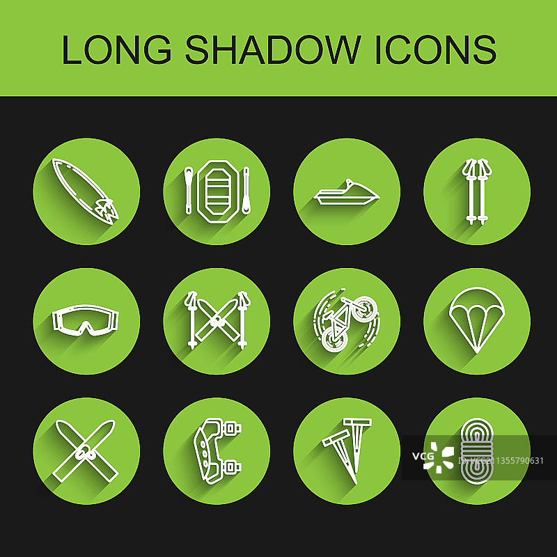 滑雪板和滑雪杖护膝冲浪板线条icon图片素材