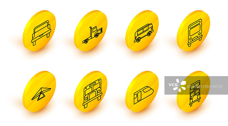 双层巴士、火车和校车线条组合图片素材