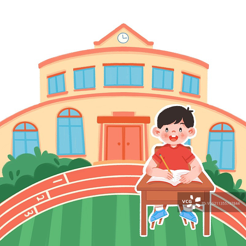 插画,学校,儿童,开学季,学生,铅笔,上学,操场,课桌,学习图片素材