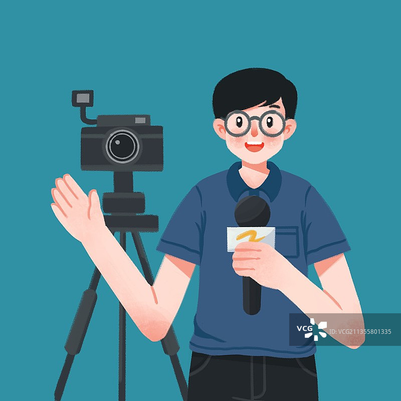 插画,人物,中国记者节,相机,摄影,新闻,报道,讲解,话筒,图片素材
