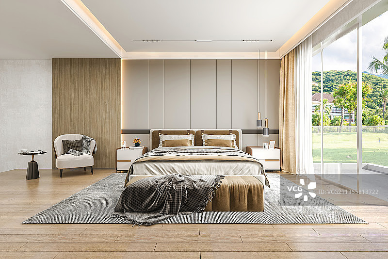 现代简约风格卧室温馨大床房图片素材