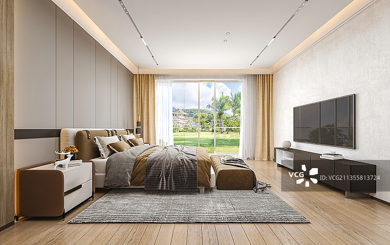 现代简约风格卧室温馨大床房图片素材