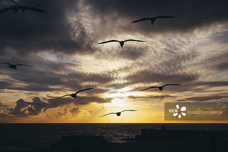 英国布莱顿海上黄昏日落图片素材