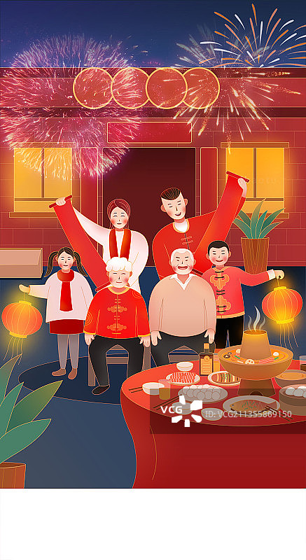 春节除夕大年三十一家人团圆聚餐年夜饭图片素材