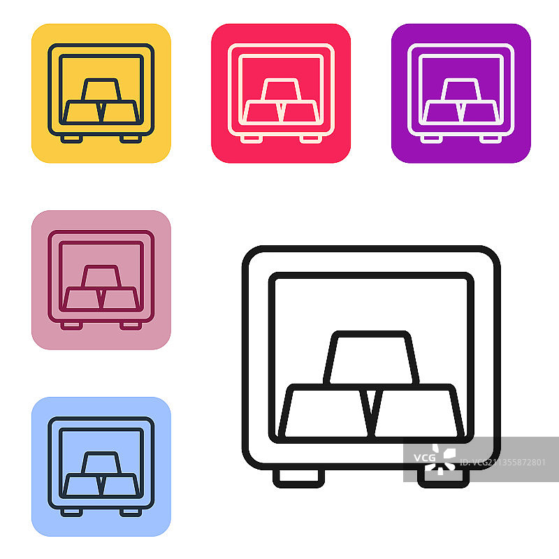 带有金条的黑色线条保险箱图标图片素材