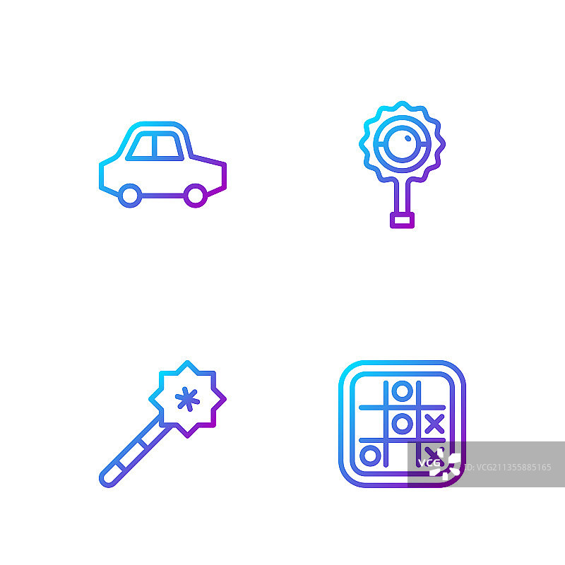 井字游戏、魔杖和玩具车图标组合图片素材