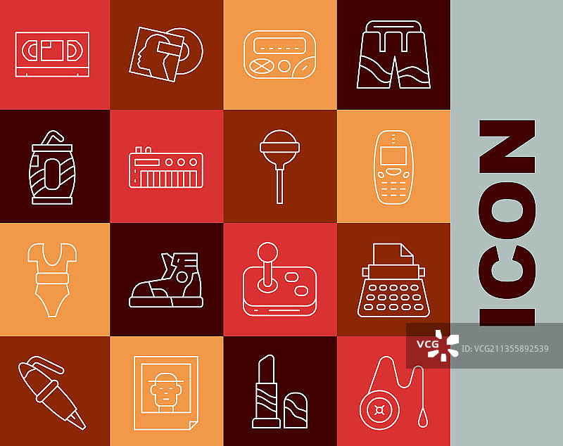 溜溜球、复古打字机和旧手机图片素材