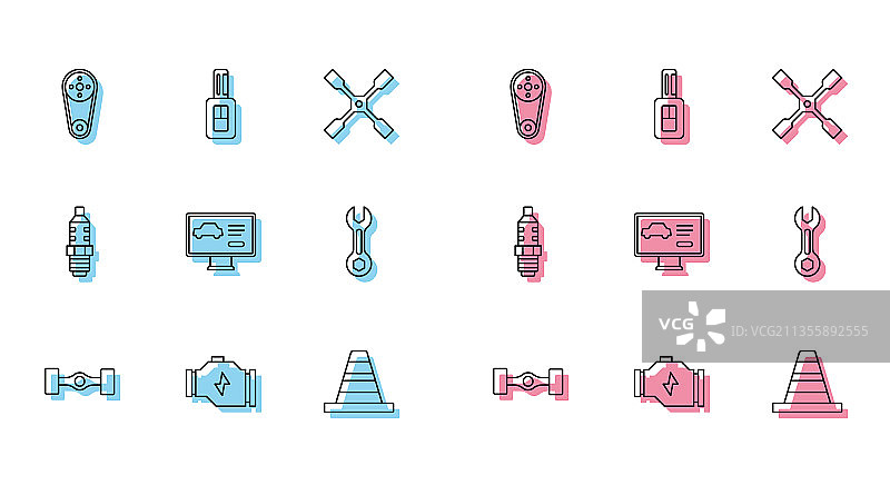 底盘、汽车发动机检查、正时皮带线条组合图片素材