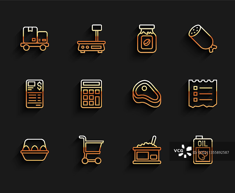 购物手拿鸡蛋盒线条组合图片素材