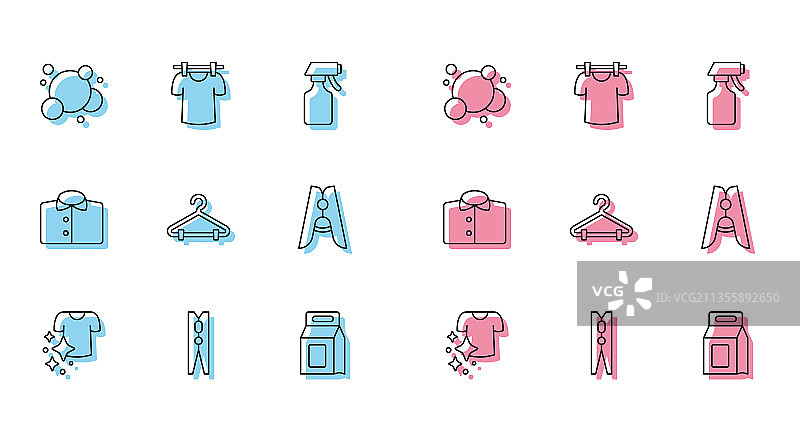 晾衣绳、衣夹、肥皂和水线条图片素材