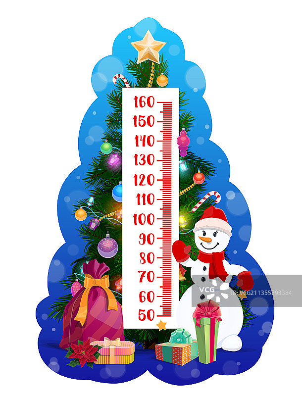 儿童身高测量图：圣诞树和雪人图片素材