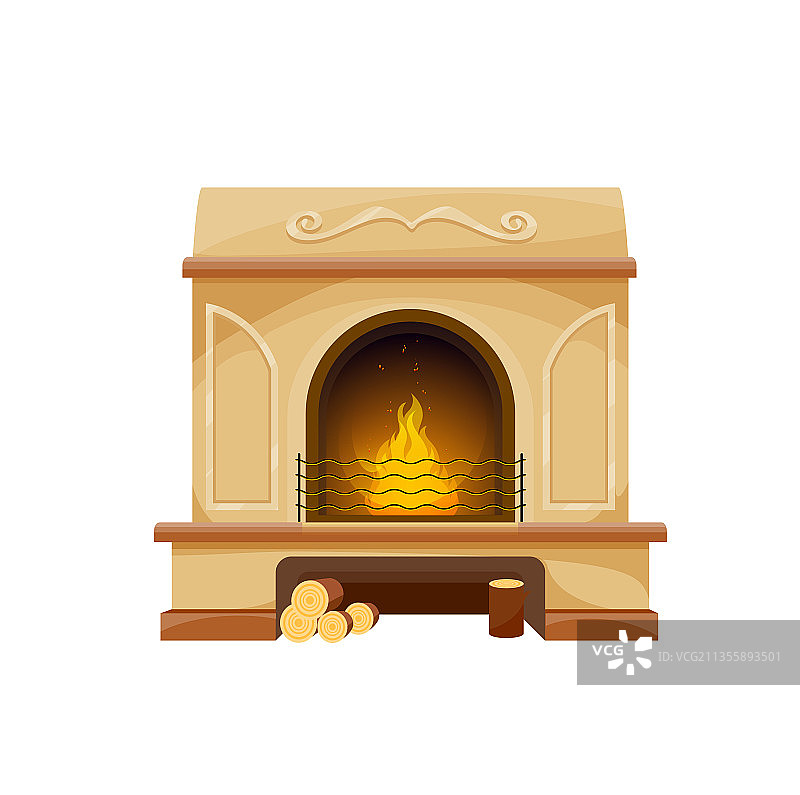 带柴火烤箱壁炉的室内图片素材