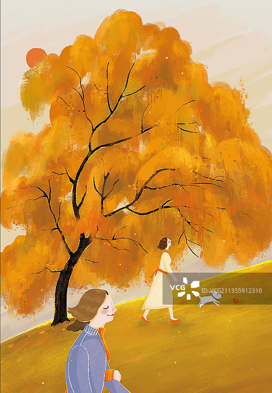 秋天情侣壁纸遛狗秋分落叶图片素材