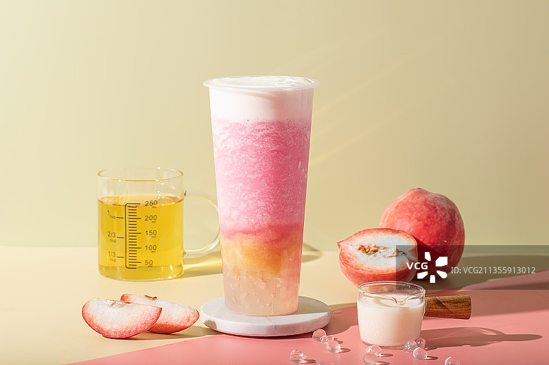 水蜜桃饮品，多肉桃桃，瑶池，奶茶，桃子饮品图片素材