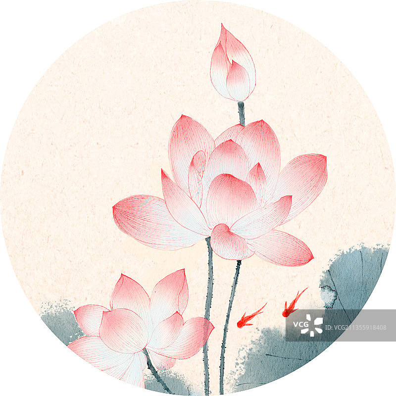手绘工笔风格荷花图片素材