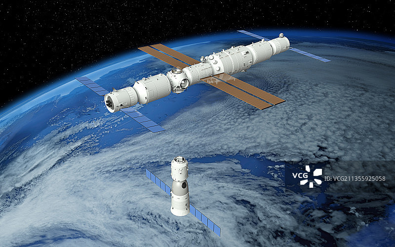 神舟十三号与天和核心舱对接，C4D软件制作图片素材