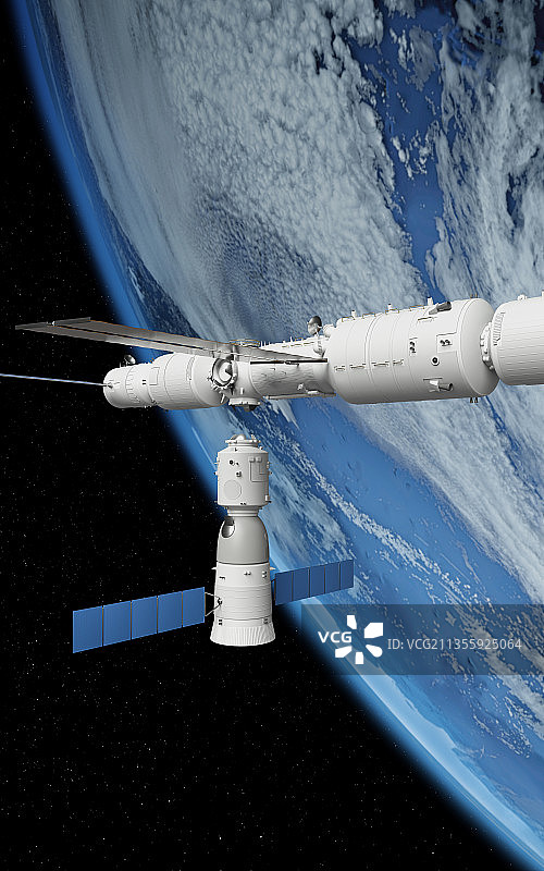 神舟十三号与天和核心舱对接，C4D软件制作图片素材