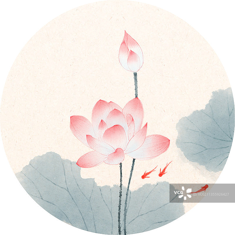手绘工笔风格荷花图片素材
