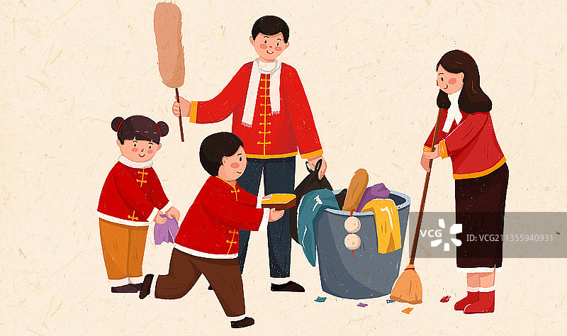 初六送穷鬼年俗插画横版图片素材