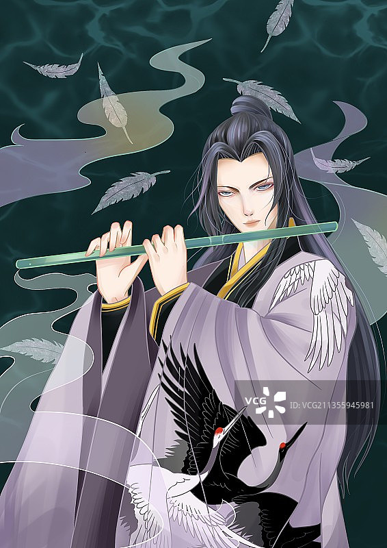 古风吹笛子男子图片素材