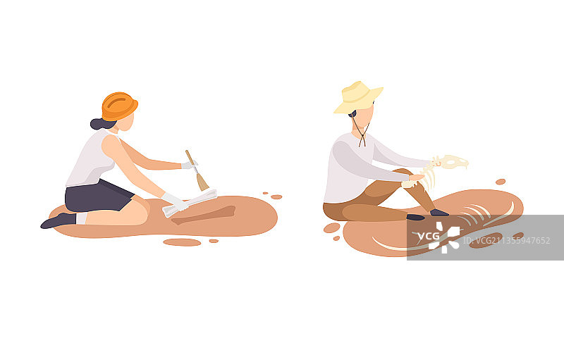 考古学家夫妇用刷子进行搜索图片素材