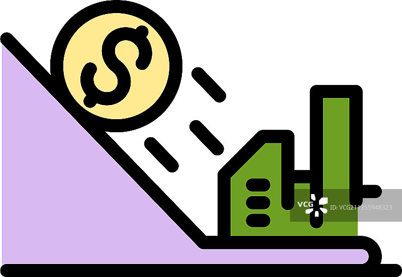 贸易战货币下跌彩色轮廓图标图片素材