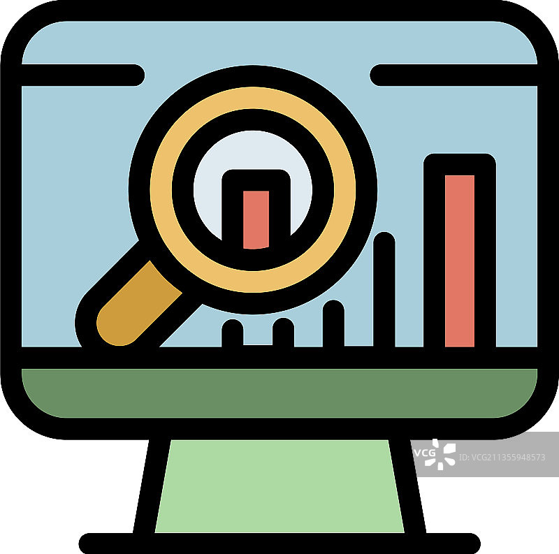 显示器图标颜色轮廓上的放大镜图片素材