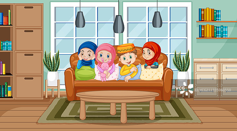 穆斯林儿童卡通客厅场景图片素材