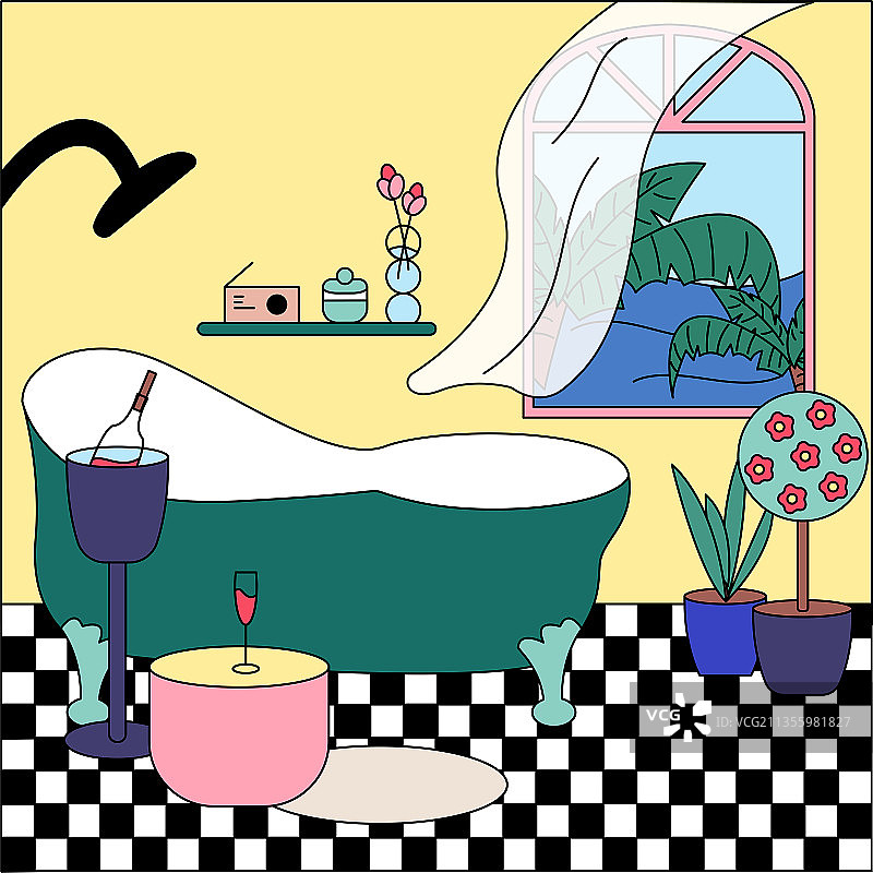 矢量-扁平-插画-家居-浴室-彩色图片素材