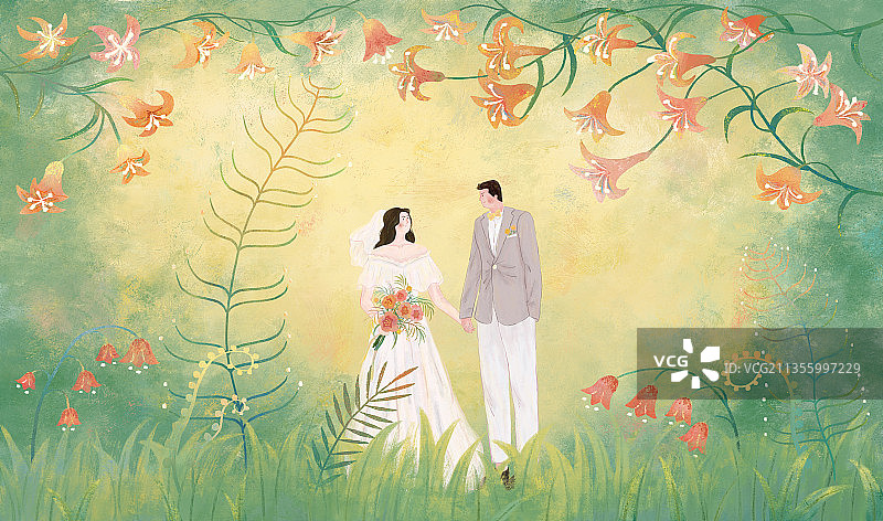 婚礼请柬插画设计图片素材