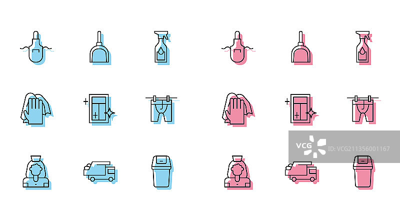 清洁女工服务和垃圾车组合图片素材