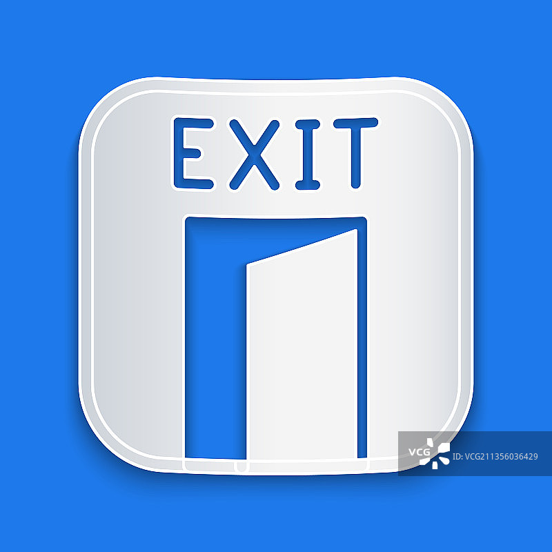 蓝色背景上的剪纸消防出口图标图片素材