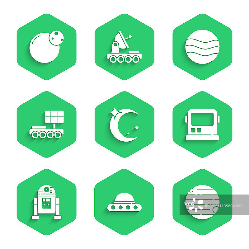 月亮星星主题：不明飞行物宇宙飞船和星球图片素材