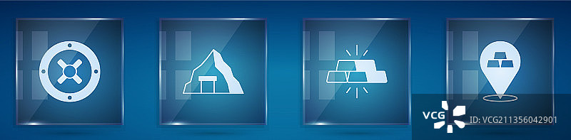 金矿金条和方形玻璃安全装置图片素材