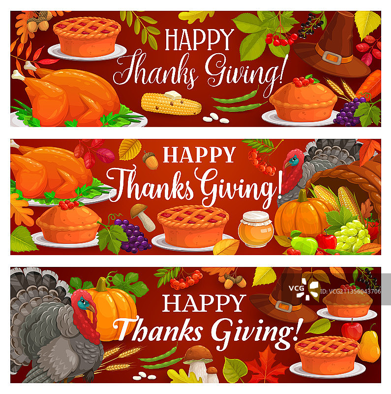 感恩节banner火鸡秋叶图片素材