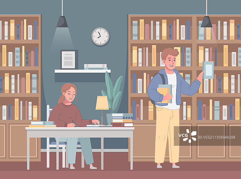 大学图书馆卡通场景图片素材