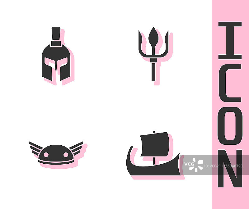 希腊三列桨战船和带翅膀的头盔图片素材