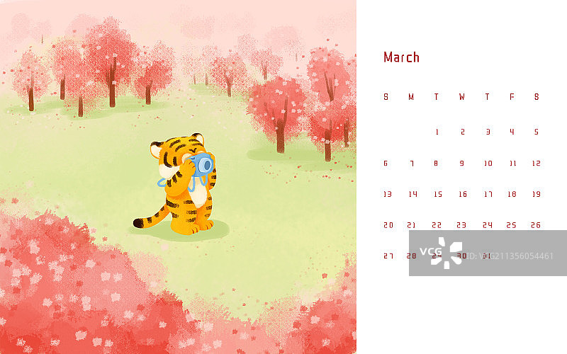2022虎年日历3月图片素材