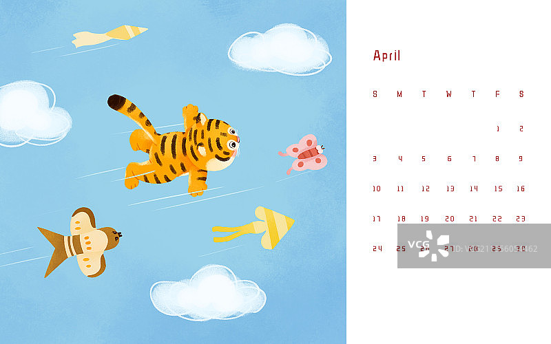 2022虎年日历4月图片素材