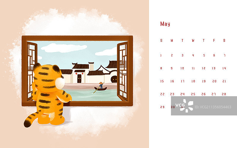 2022虎年日历5月图片素材