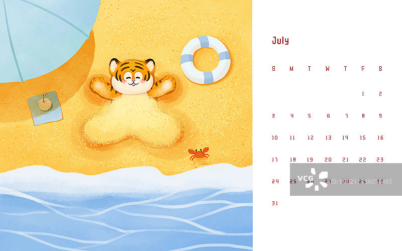 2022虎年日历7月图片素材