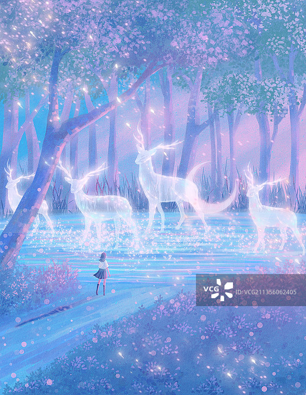 少女唯美浪漫幻想治愈插画图片素材