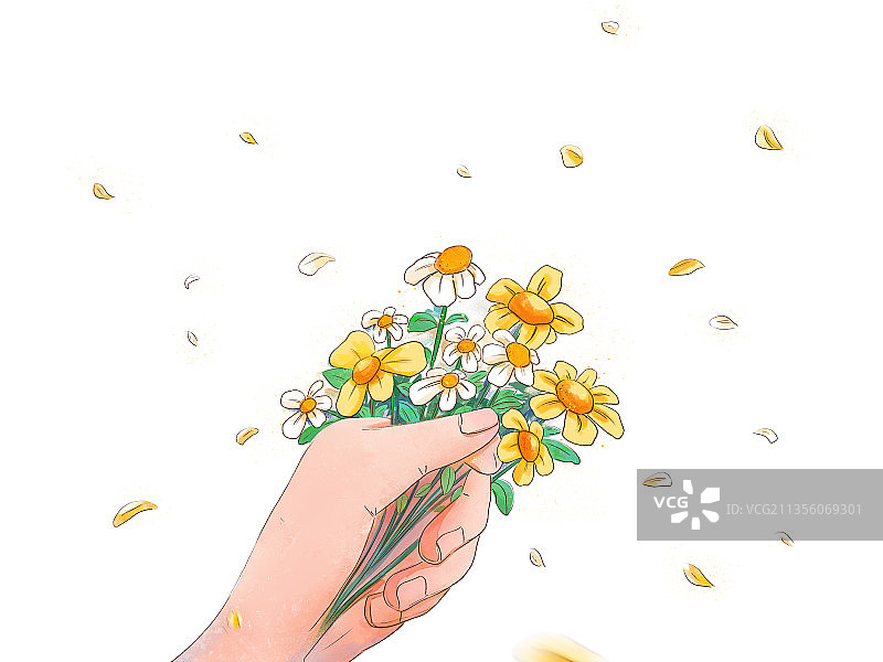 手绘水彩捧花的手图片素材