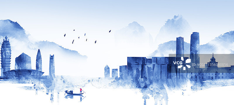 城市插画昆明图片素材