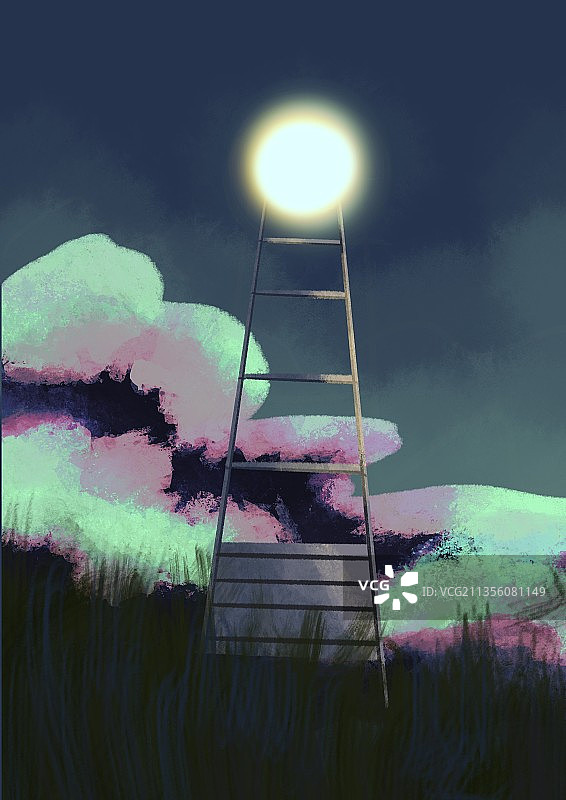 梯子上的月亮图片素材